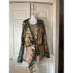 Women's CIDER Green & Brown Patterned Blouse